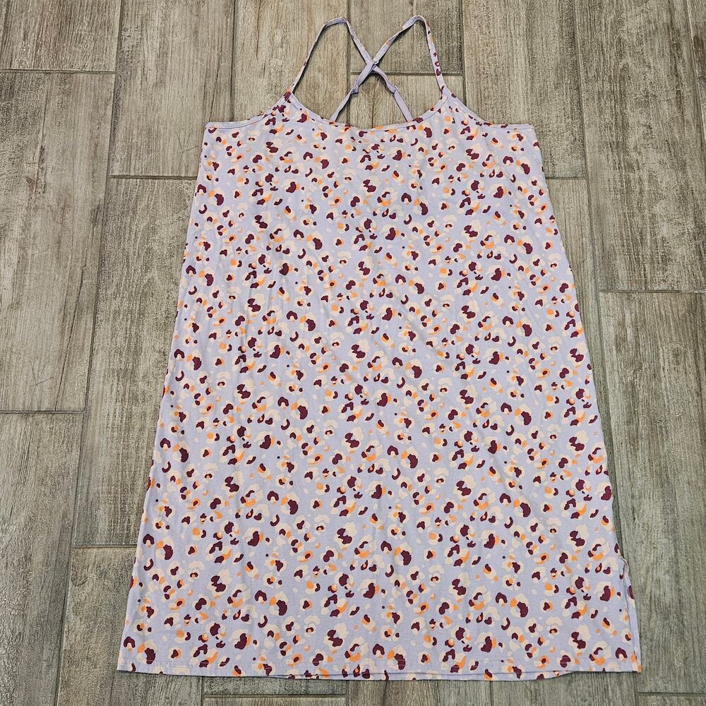 Pact Organic Cotton Slip Dress‎ Womens XL Purple Orange Print Cross Back Casual